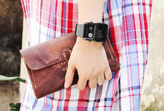 Handmade vintage rustic brown leather clutch long ID cards zip holders wallet for men