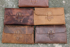 Handmade vintage rustic brown leather clutch long ID cards zip holders wallet for men