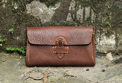 Handmade vintage rustic brown leather clutch long ID cards zip holders wallet for men