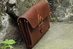 Handmade vintage rustic brown leather clutch long ID cards zip holders wallet for men