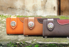 Handmade vintage rustic leather clutch purse ID card long biker wallet for men