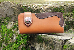 Handmade vintage rustic leather clutch purse ID card long biker wallet for men - EverHandmade