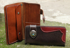 Handmade vintage rustic leather clutch purse ID card long biker wallet for men - EverHandmade