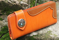 Handmade vintage rustic leather clutch purse ID card long biker wallet for men - EverHandmade