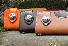Handmade vintage rustic leather clutch purse ID card long biker wallet for men - EverHandmade