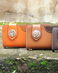 Handmade vintage rustic leather clutch purse ID card long biker wallet for men