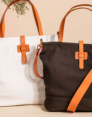 Leather Handbag Canvas Tote Bag Shoulder Bag Purse For Women - EverHandmade