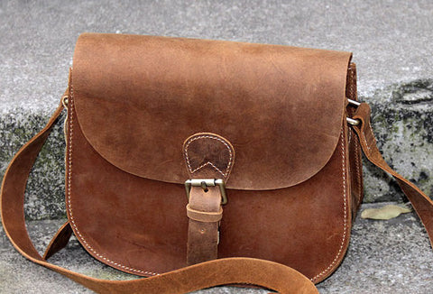 Handmade womens vintage leather crossbody bag  Shoulder Bag for women