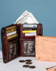 Handmade Genuine Leather Wallet billfold Leather Wallet Slim Bifold Wallet Wristlet Bag For Women - EverHandmade