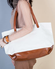 Handmade Genuine Leather Canvas Handbag Tote Large Shopper Bag Purse Handbag Shoulder Bag Purse For Women - EverHandmade