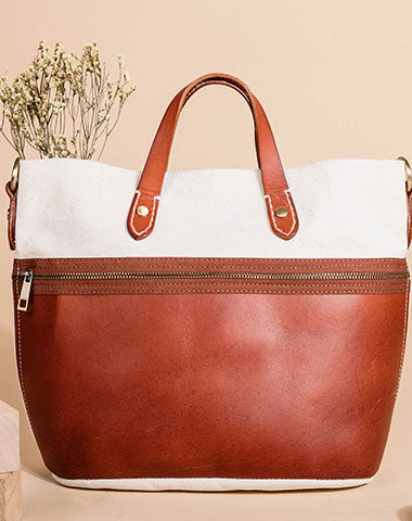 Genuine Leather Handbag Canvas Handbag Shoulder Bag Purse For Women