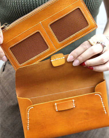 Handmade leather detachable clutch purse long wallet purse clutch women - EverHandmade