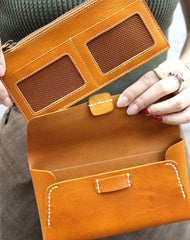 Handmade leather detachable clutch purse long wallet purse clutch women - EverHandmade
