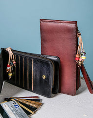 Handmade Leather Wristlet Wallet Clutch Zip Cards Wallet Long Wallet For Men Women - EverHandmade