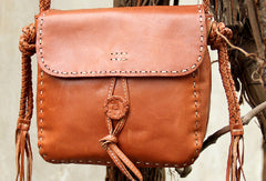 Handmade vintage rustic brown leather crossbody Shoulder Bag for women girl - EverHandmade