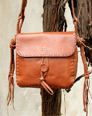 Handmade vintage rustic brown leather crossbody Shoulder Bag for women girl