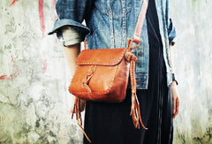 Handmade vintage rustic brown leather crossbody Shoulder Bag for women girl - EverHandmade