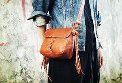 Handmade vintage rustic brown leather crossbody Shoulder Bag for women girl