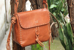 Handmade vintage rustic brown leather crossbody Shoulder Bag for women girl - EverHandmade
