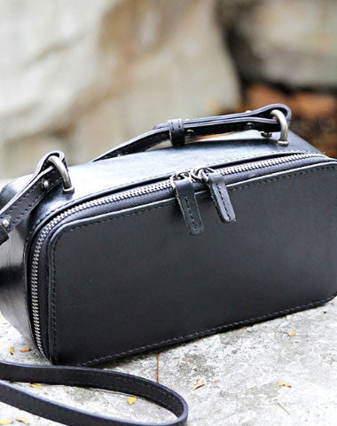 Handmade black purse leather crossbody bag purse shoulder bag for women