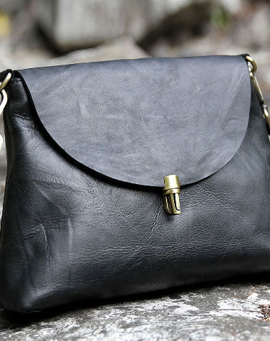 Handmade black cute purse leather crossbody bag shoulder bag women - EverHandmade