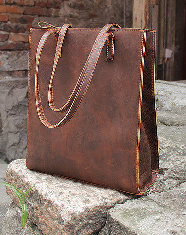 Handmade vintage womens leather tote bag shoulder bag for women