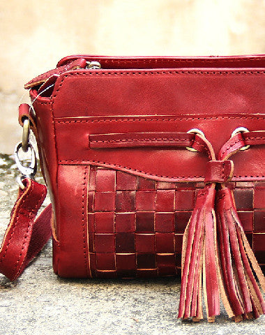 Handmade vintage rustic leather tassels crossbody Shoulder Bag for girl women lady - EverHandmade