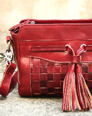 Handmade vintage rustic leather tassels crossbody Shoulder Bag for girl women lady