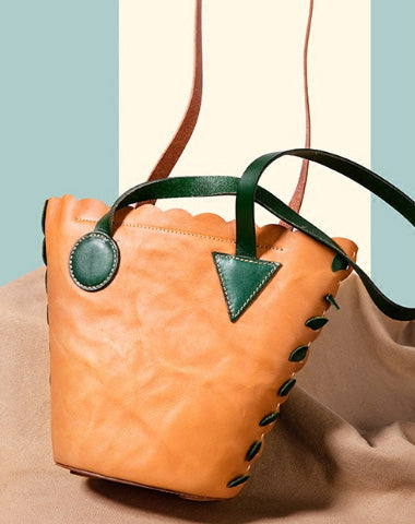 Handmade Genuine Leather Shopper Bag Bucket Bag Shoulder Bag Purse For Women - EverHandmade