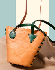 Handmade Genuine Leather Shopper Bag Bucket Bag Shoulder Bag Purse For Women - EverHandmade