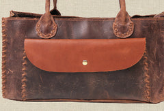 Handmade vintage rustic modern dark brown leather shoulder bag handbag for women