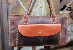 Handmade vintage rustic modern dark brown leather shoulder bag handbag for women