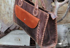 Handmade vintage rustic modern dark brown leather shoulder bag handbag for women - EverHandmade