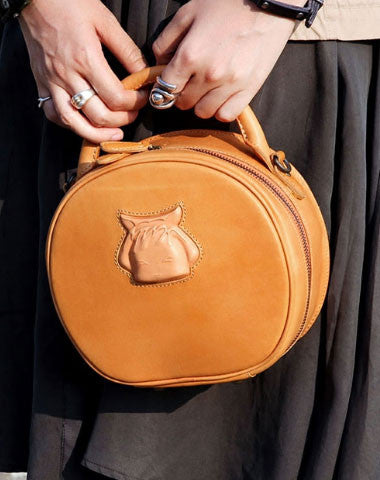 Handmade handbag round purse leather crossbody bag purse shoulder bag for women - EverHandmade