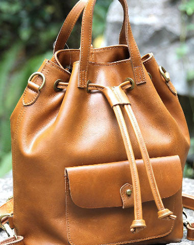 Handmade Leather backpack bag shoulder bag bucket bag women leather purse