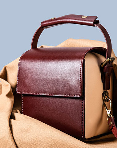 Leather Unique Handbag Box Bag Shoulder Bag Purse For Women - EverHandmade