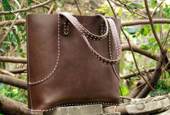 Handmade vintage rustic leather normal size tote bag shoulder bag handbag for women