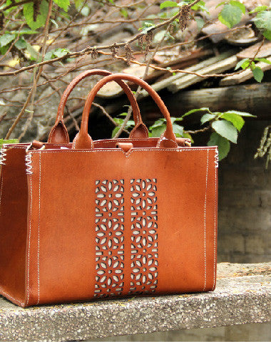 Handmade vintage rustic leather normal size tote bag shoulder bag handbag for women - EverHandmade