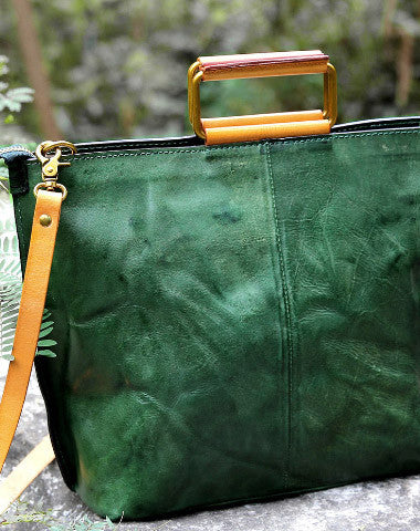 Handmade vintage handbag green black shoulder bag tote bag - EverHandmade