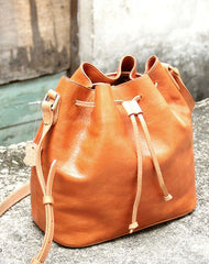 Handmade leather bucket purse crossbody bag purse shoulder bag for women - EverHandmade