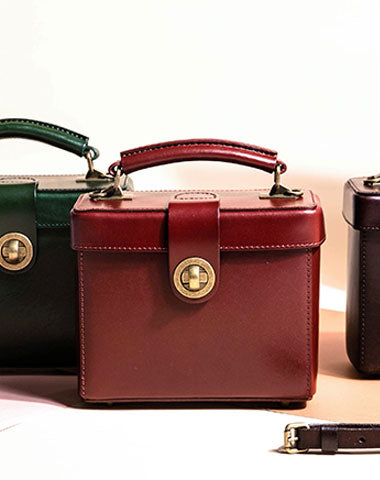 Genuine Leather Handbag Box Cabinet Crossbody Bag Shoulder Bag Purse For Women - EverHandmade