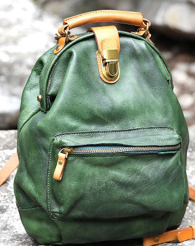 Handmade Leather cute backpack bag shoulder bag green women leather purse