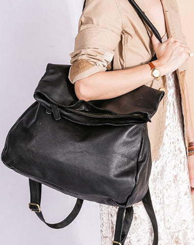Handmade Genuine Leather Backpack Bag Shoulder Bag Black Women Leather Purse - EverHandmade