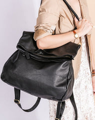 Handmade Genuine Leather Backpack Bag Shoulder Bag Black Women Leather Purse - EverHandmade