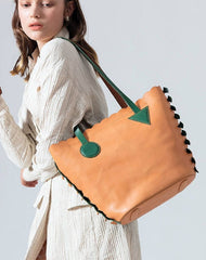 Handmade Genuine Leather Shopper Bag Bucket Bag Shoulder Bag Purse For Women - EverHandmade