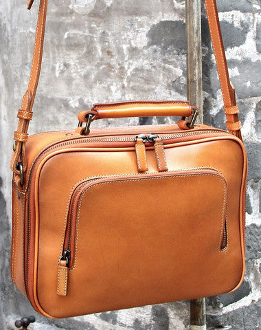 Handmade vintage satchel leather normal messenger bag orange shoulder bag handbag for women - EverHandmade