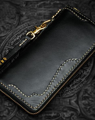 Handmade Leather Black Chain Wallet Mens Biker Wallet Cool Long Wallets for Men