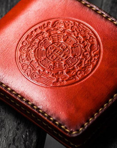 Handmade Leather Tibetan Mens Small Wallet Cool Leather Wallet billfold Wallet for Men