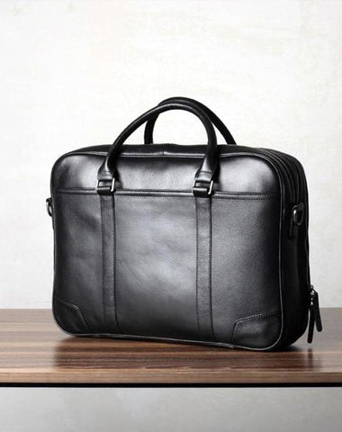 Black Leather Mens Cool Briefcase Work Bag Business Bag for men