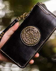 Handmade Leather Tibetan Mens Chain Biker Wallets Cool Leather Wallets Long Wallets for Men